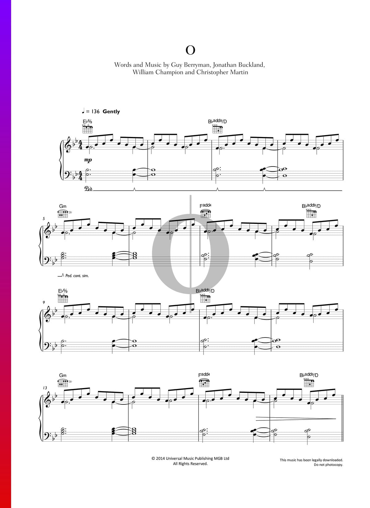 O Partitura » Coldplay (Piano, Guitarra) | Descarga PDF - OKTAV