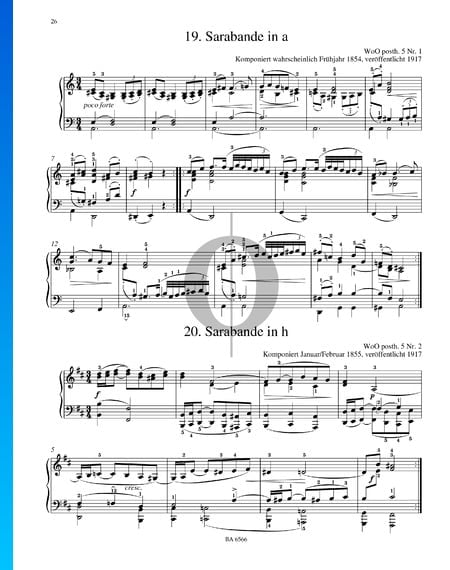 Sarabande in a-Moll, WoO posth. 5 Nr. 1 Musik-Noten