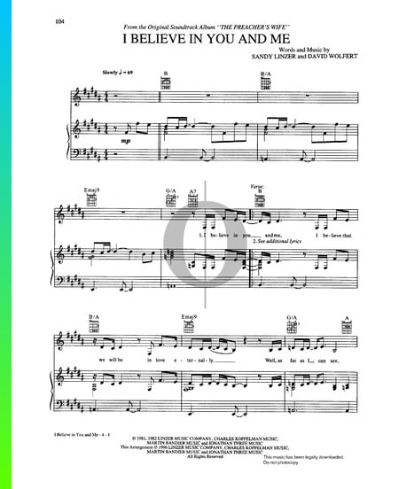 I Believe In You And Me Musik-Noten