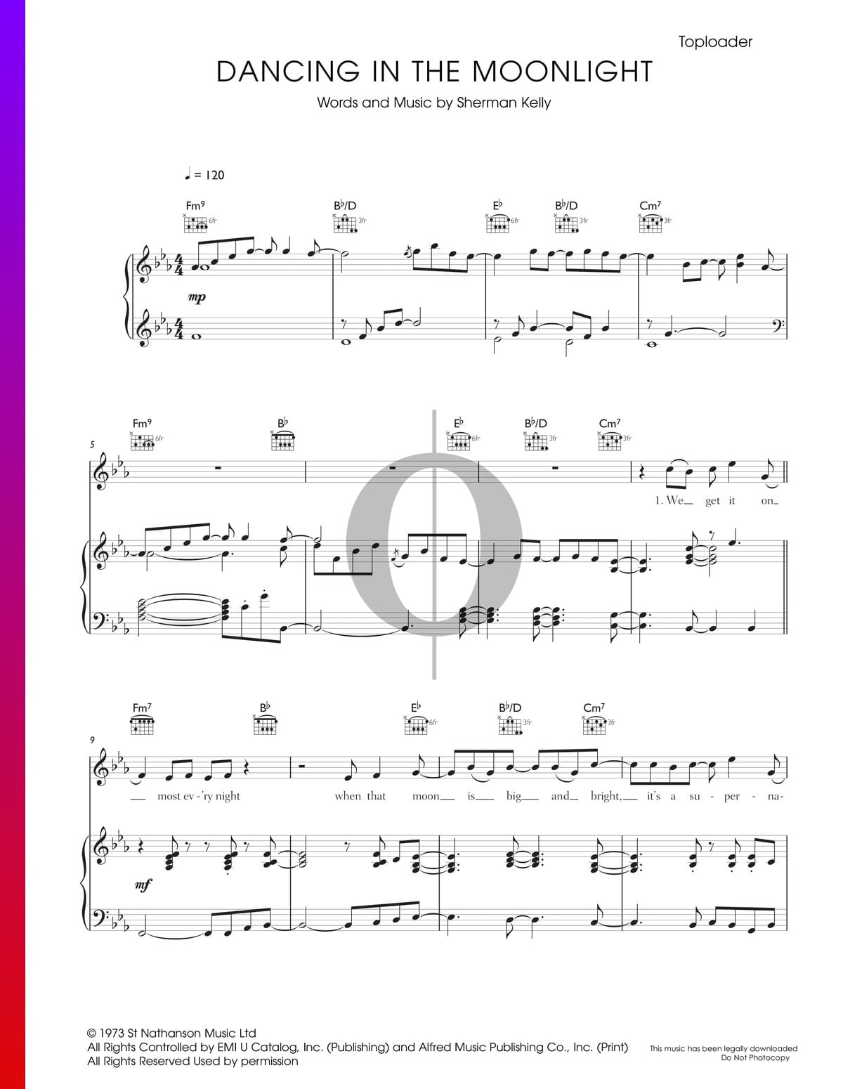 Dancing In The Moonlight Sheet Music Piano Guitar Voice Pdf Download Streaming Oktav