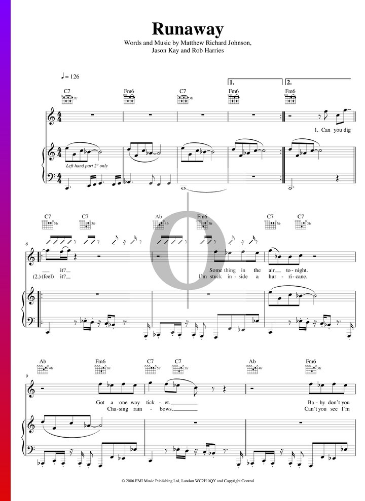 Runaway (Jamiroquai) Piano Sheet Music OKTAV
