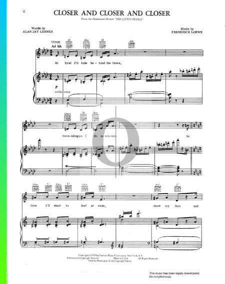 Closer And Closer And Closer Sheet Music