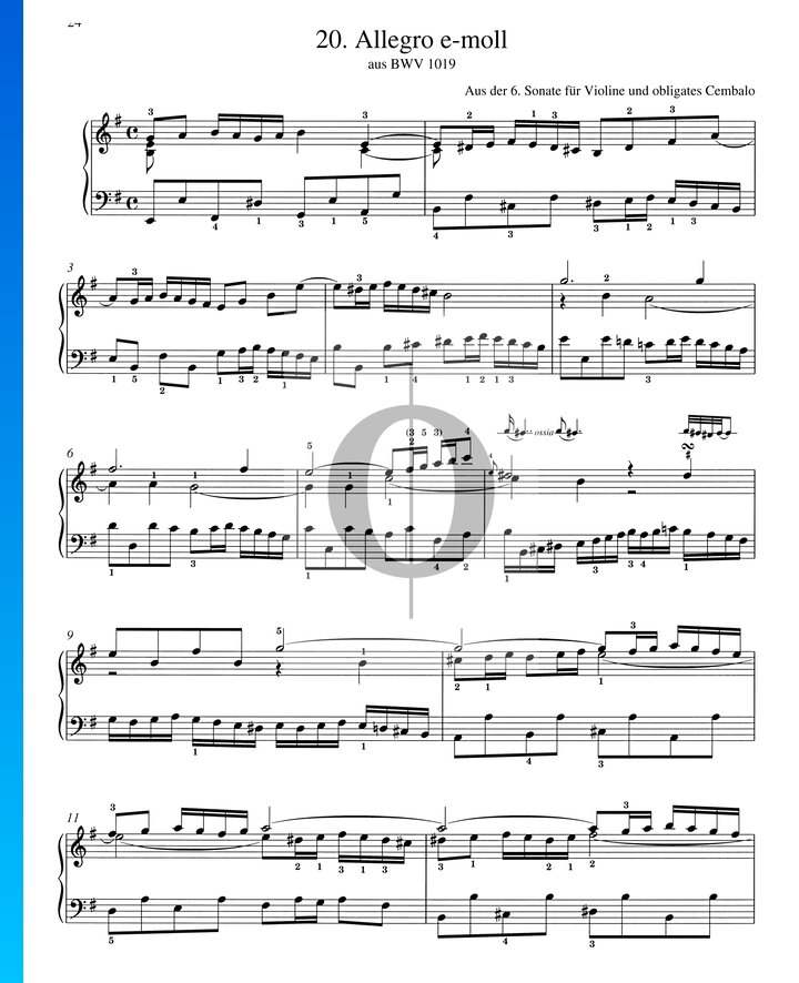 Allegro E Minor, BWV 1019 (Johann Sebastian Bach) Piano Sheet Music - OKTAV