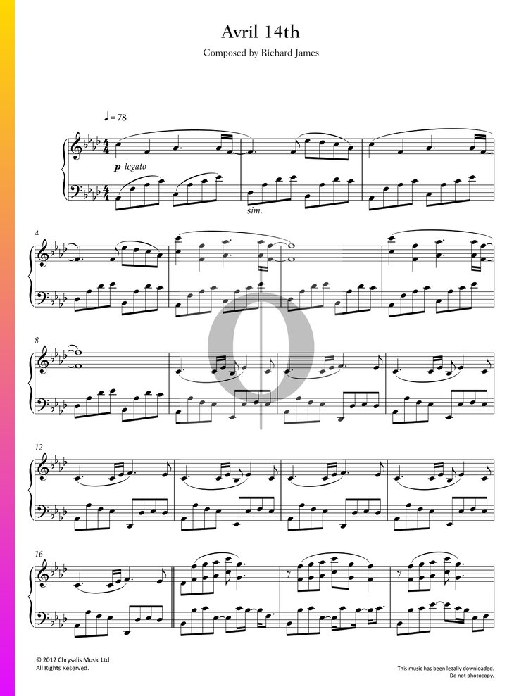 Avril 14th (Aphex Twin) Piano Sheet Music - OKTAV