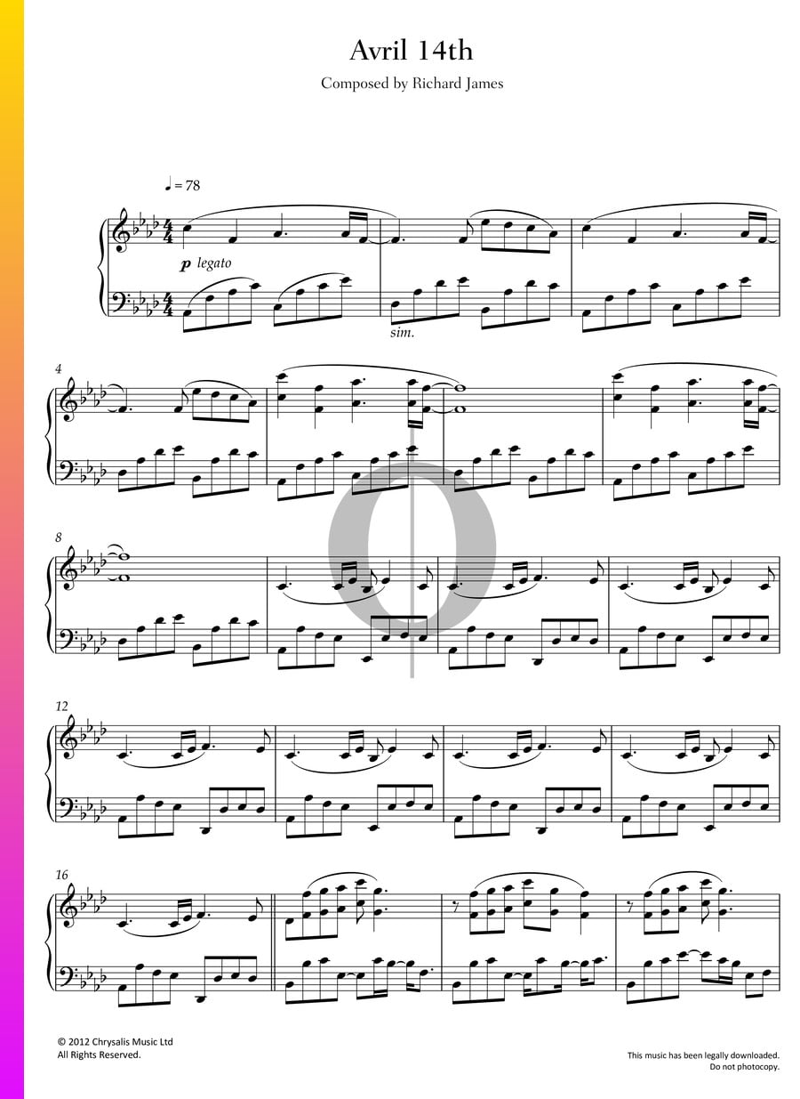 Avril 14th (Aphex Twin) Piano Sheet Music OKTAV