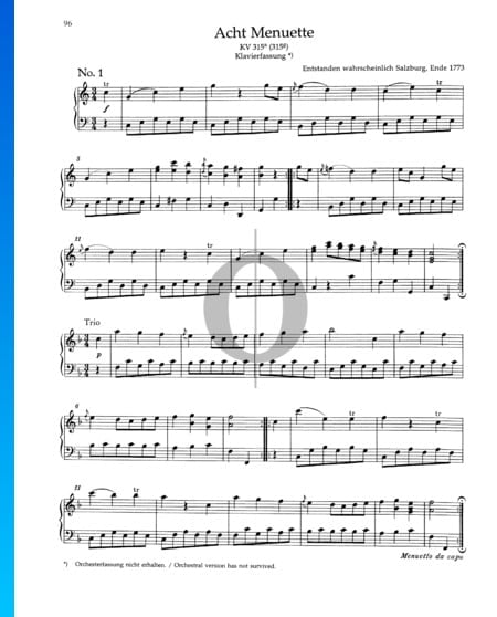 Eight Minuets, KV 315a (315g) Sheet Music