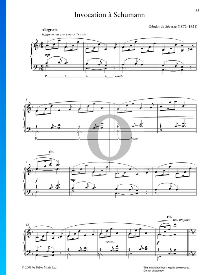 Invocation à Schumann (Déodat de Séverac) Piano Sheet Music - OKTAV