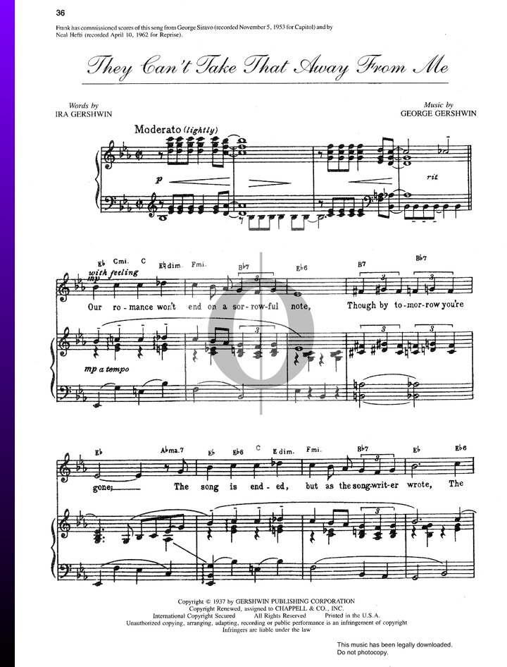They can t take that away from me door frank sinatra piano bladmuziek