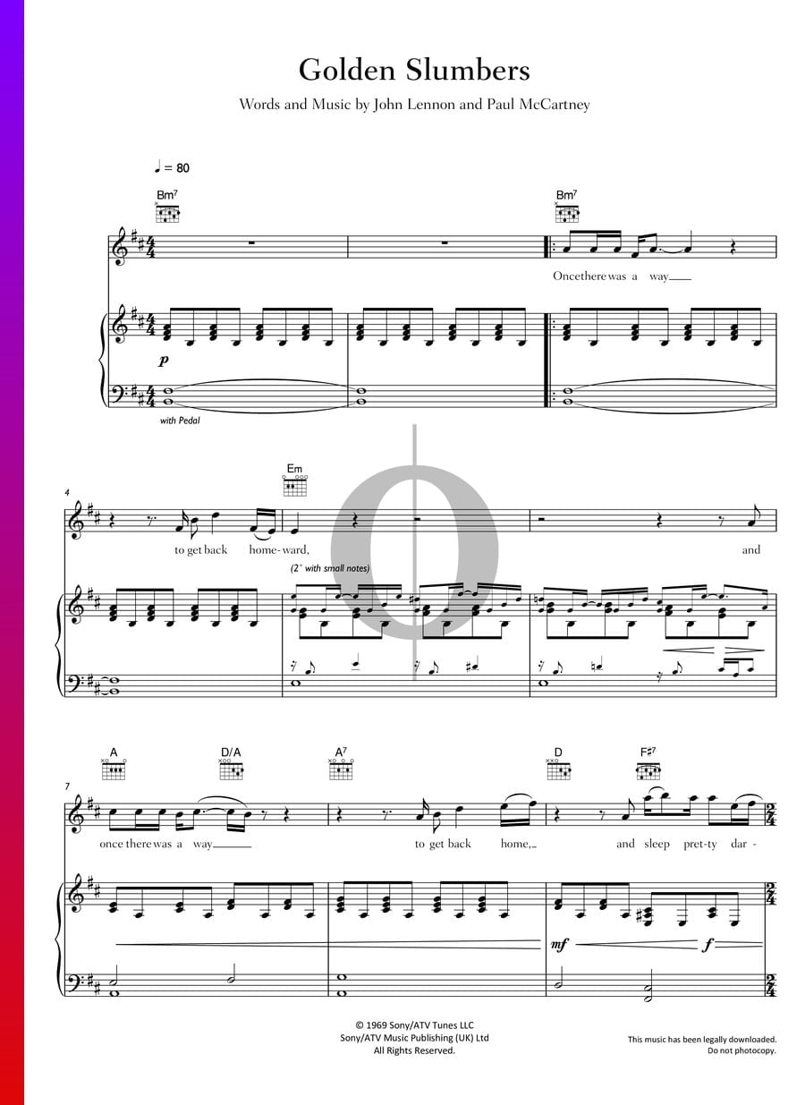 Golden Slumbers (The Beatles) Piano Sheet Music OKTAV