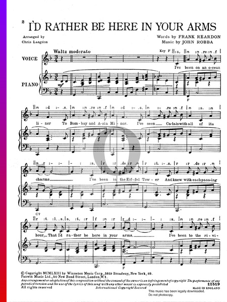 I'd Rather Be Here In Your Arms Sheet Music