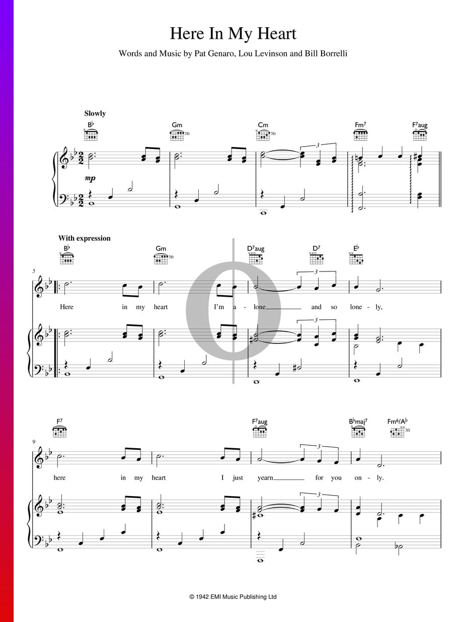 Here In My Heart (Al Martino) Piano Sheet Music - OKTAV