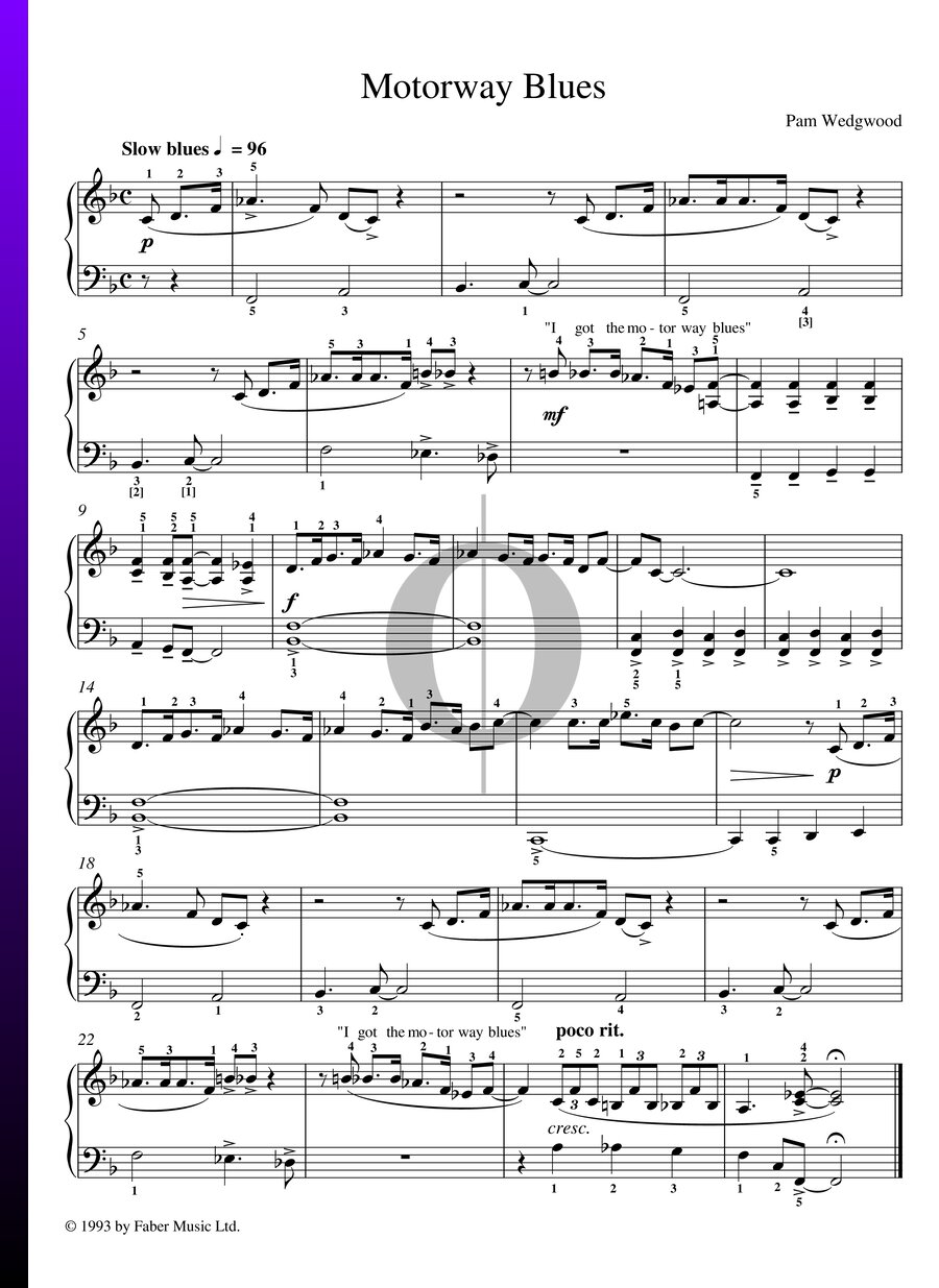 Motorway Blues (Pam Wedgwood) Piano Sheet Music - OKTAV