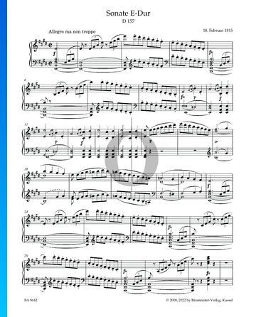 Partition Sonata in E Major, D. 157