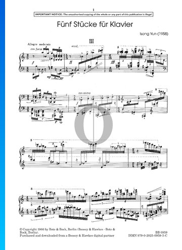 5 Piano Pieces: No. 3. Allegro moderato Sheet Music