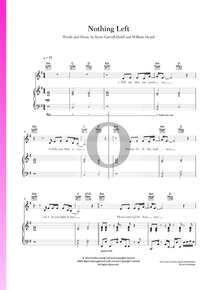 Nothing Left (Will Heard, Kygo) Piano Sheet Music - OKTAV