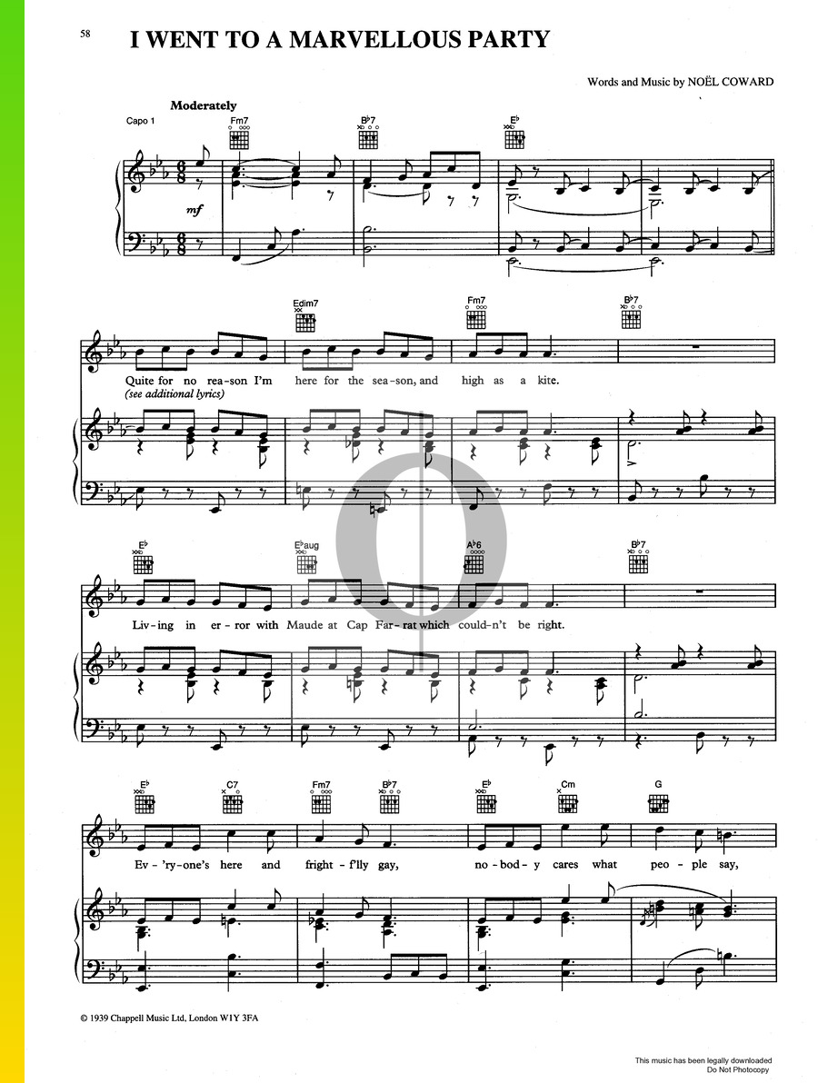 I Went To A Marvellous Party (Noël Coward) Piano Sheet Music OKTAV