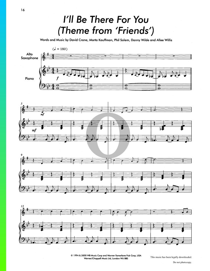 I'll Be There For You Piano Sheet Music from Friends by The Rembrandts ...