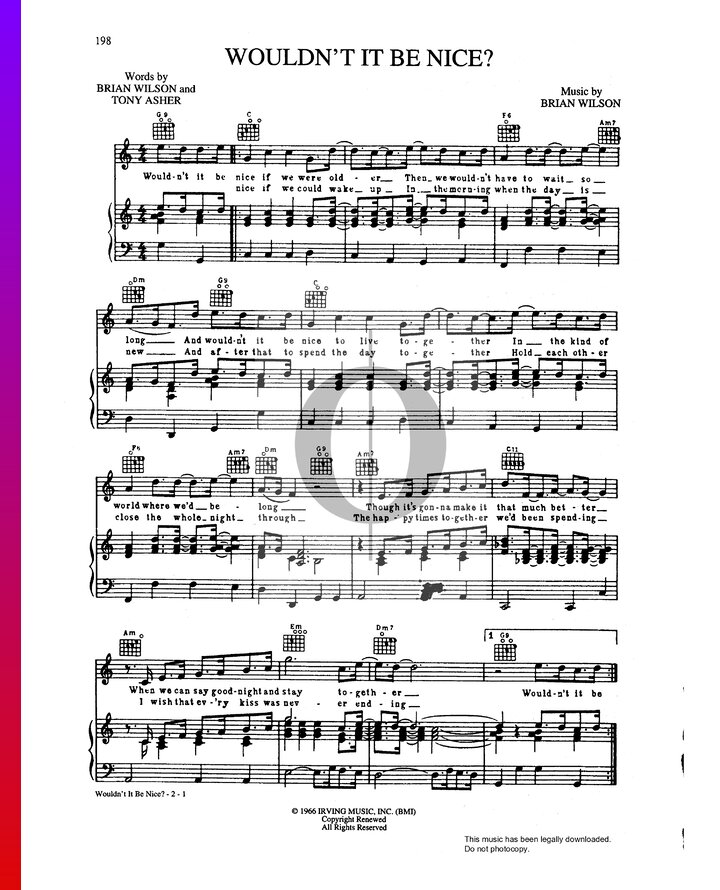 Wouldn't It Be Nice? (The Beach Boys) Piano Sheet Music - OKTAV