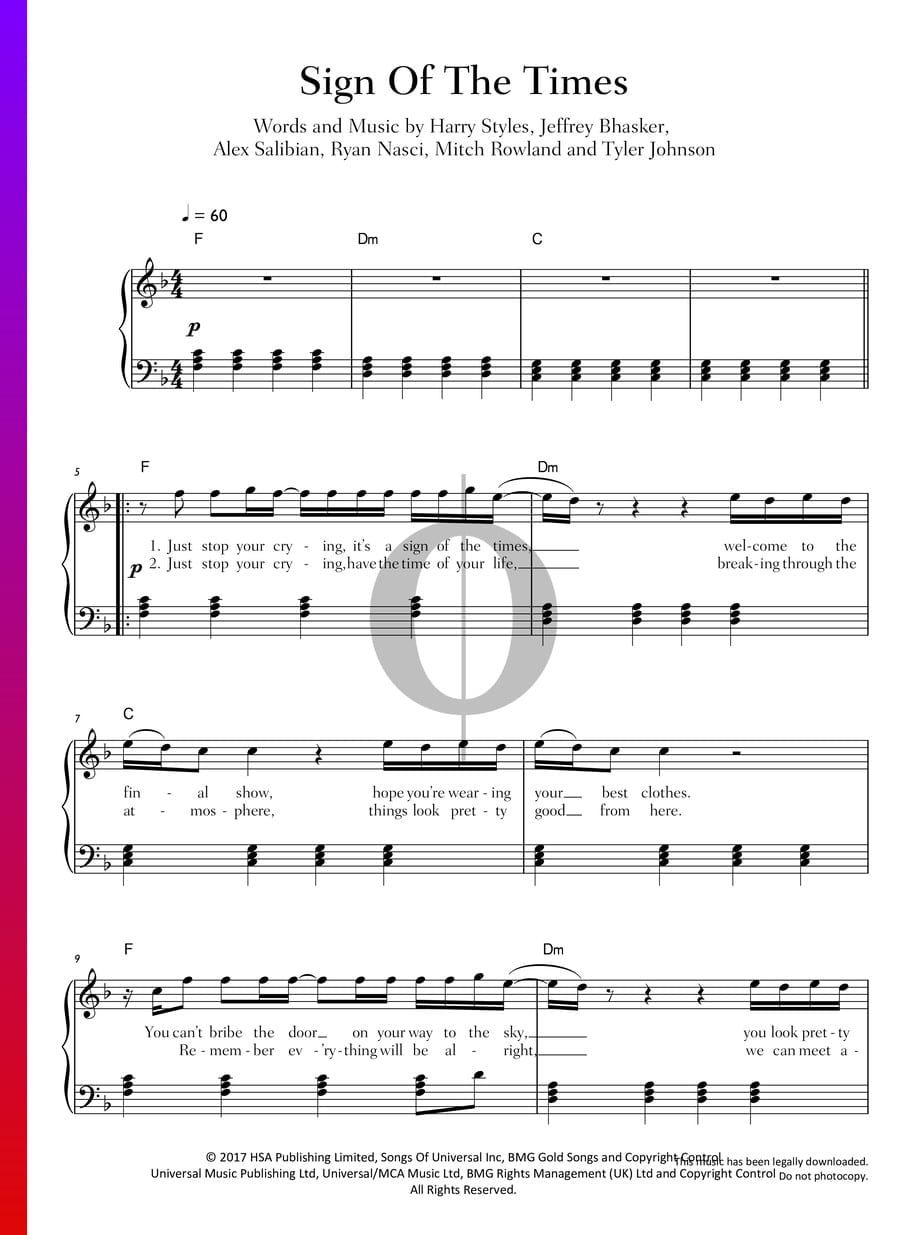 sign of the time chords piano