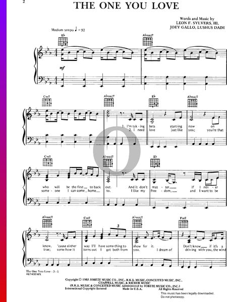 The One You Love Sheet Music