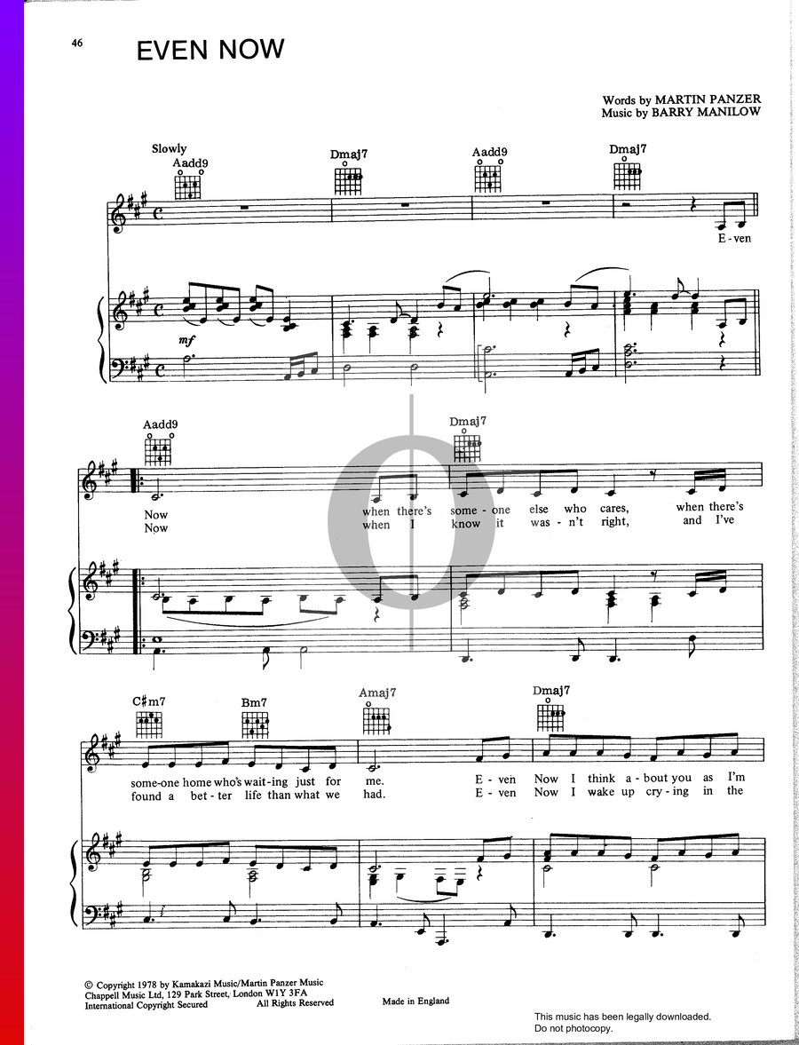 Even Now (Barry Manilow) Piano Sheet Music - OKTAV