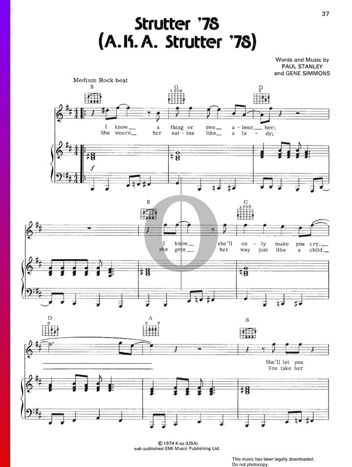 Strutter (Kiss) Piano Sheet Music OKTAV