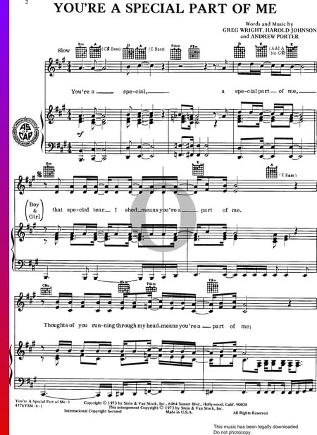 You're A Special Part Of Me Sheet Music