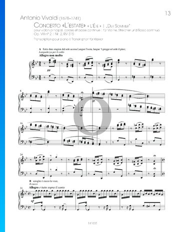 Partition L’estate – Summer, Op. 8, RV 315: 1. Allegro non molto