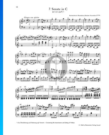 Partition Sonate pour Piano No. 7 Do Majeur, KV 309 (284b): 1. Allegro con spirito