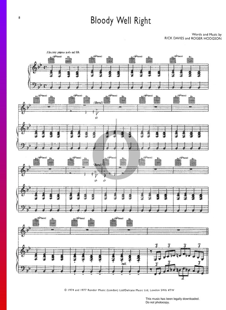 Bloody Well Right Sheet Music (Piano,