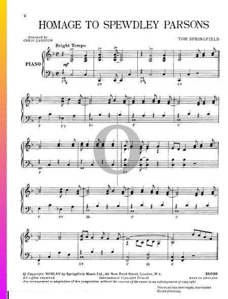 Homage To Spewdley Parsons Sheet Music