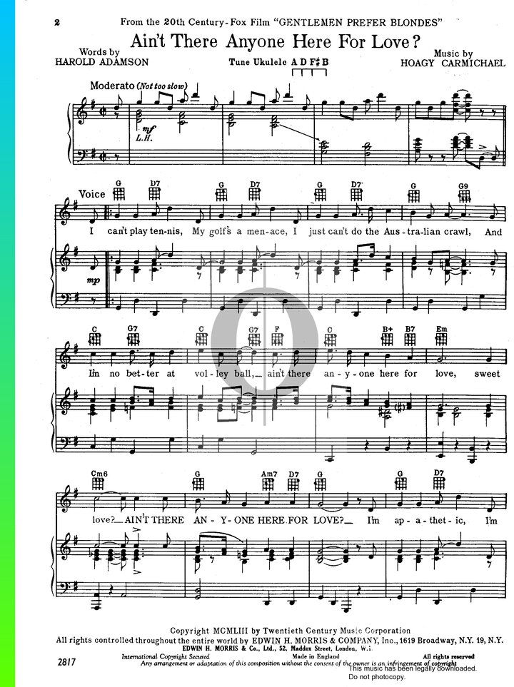 Ain T There Anyone Here For Love Ain't There Anyone Here For Love? Piano Sheet Music from Gentlemen