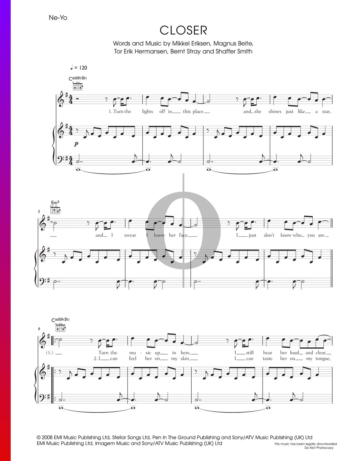 Closer piano sheet music