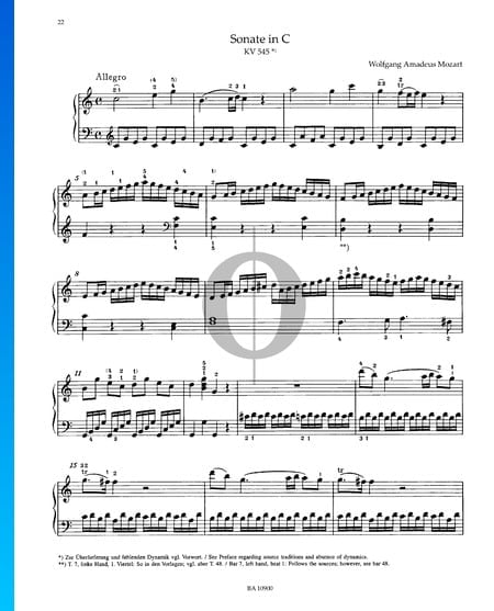Sonate pour Piano No. 16 Do Majeur, KV 545: 1. Allegro