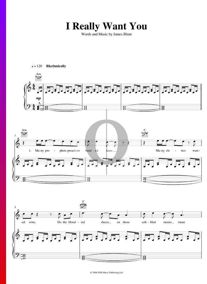 I Really Want You (James Blunt) Piano Sheet Music - OKTAV