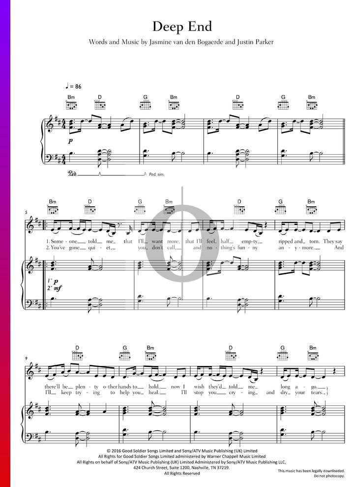 Deep End (Birdy) Piano Sheet Music OKTAV