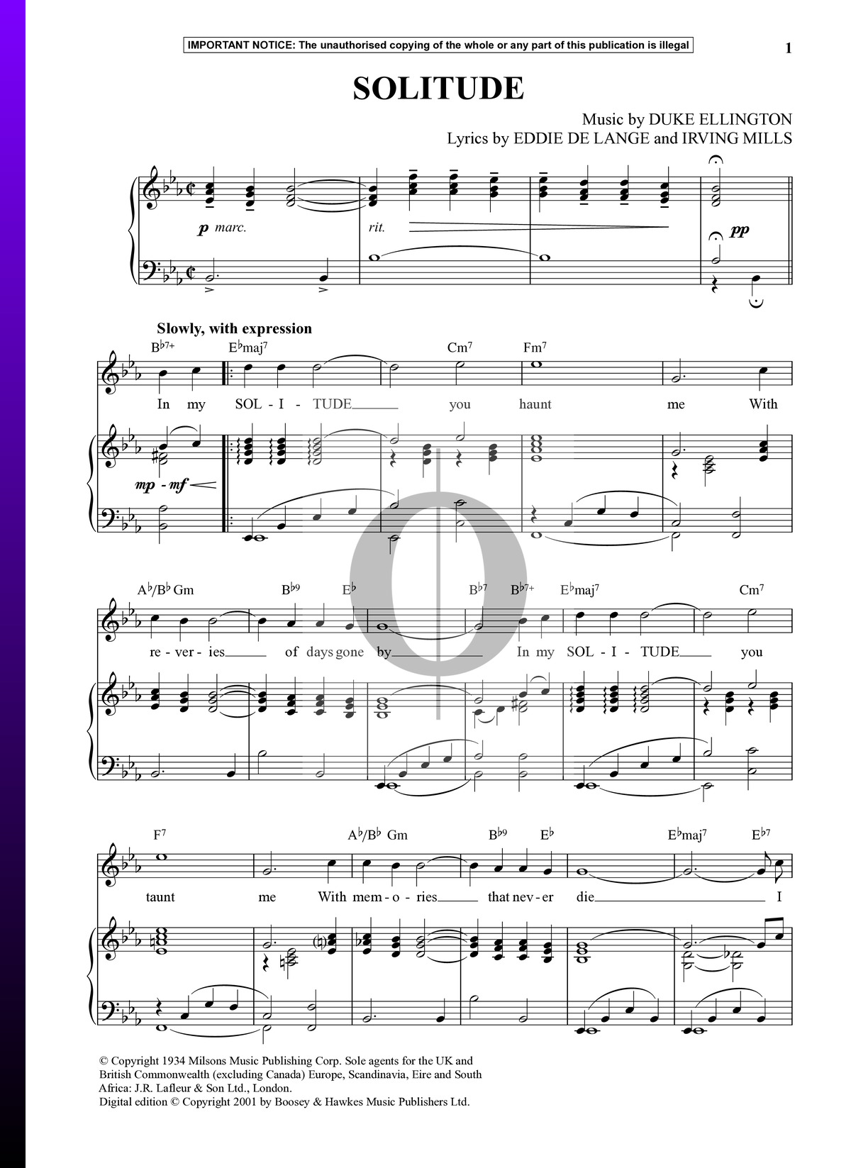 energía Excepcional Húmedo Solitude Partitura » Duke Ellington (Piano, Voz) | Descarga PDF - OKTAV