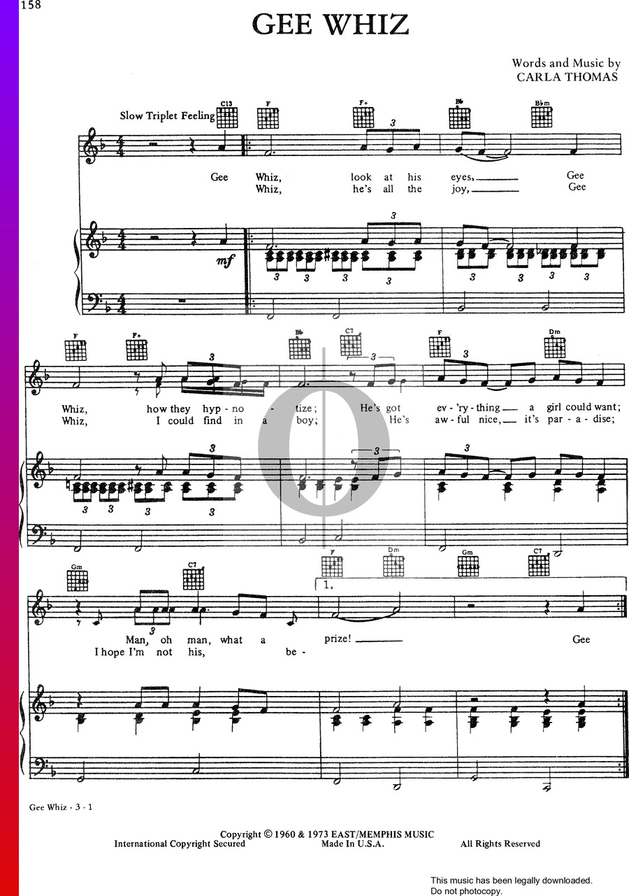 Gee Whiz (Carla Thomas) Piano Sheet Music - OKTAV