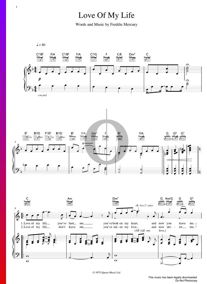 Love Of My Life Piano Sheet Music Harry Styles Love Of My Life (Queen) Piano Sheet Music - OKTAV