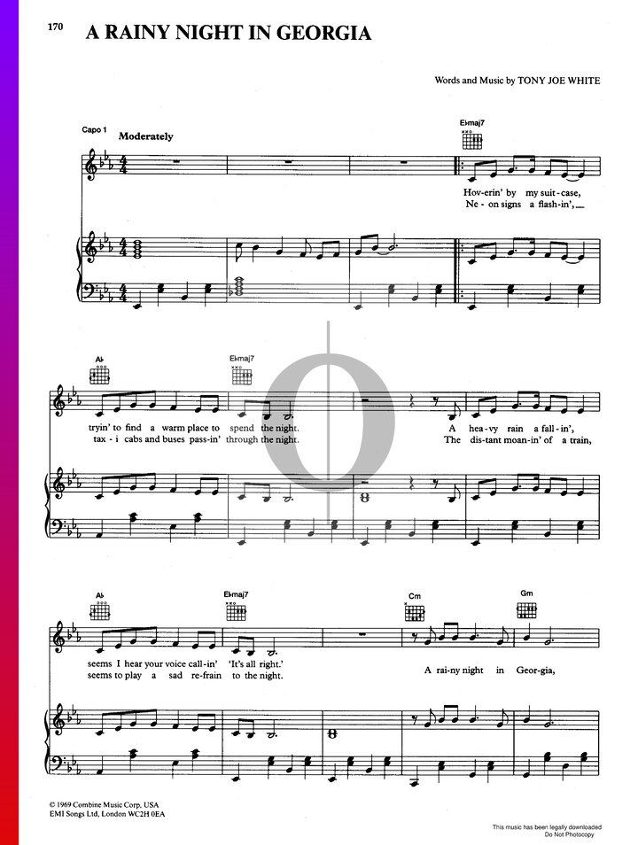 Rainy Night In (Tony Joe White) Piano Sheet Music OKTAV