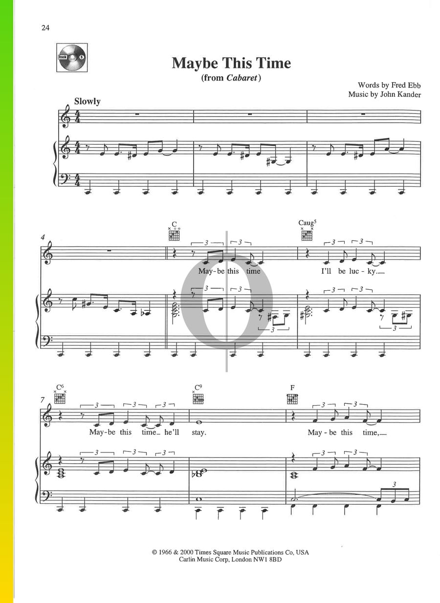 Maybe This Time (Liza Minnelli) Piano Sheet Music - OKTAV