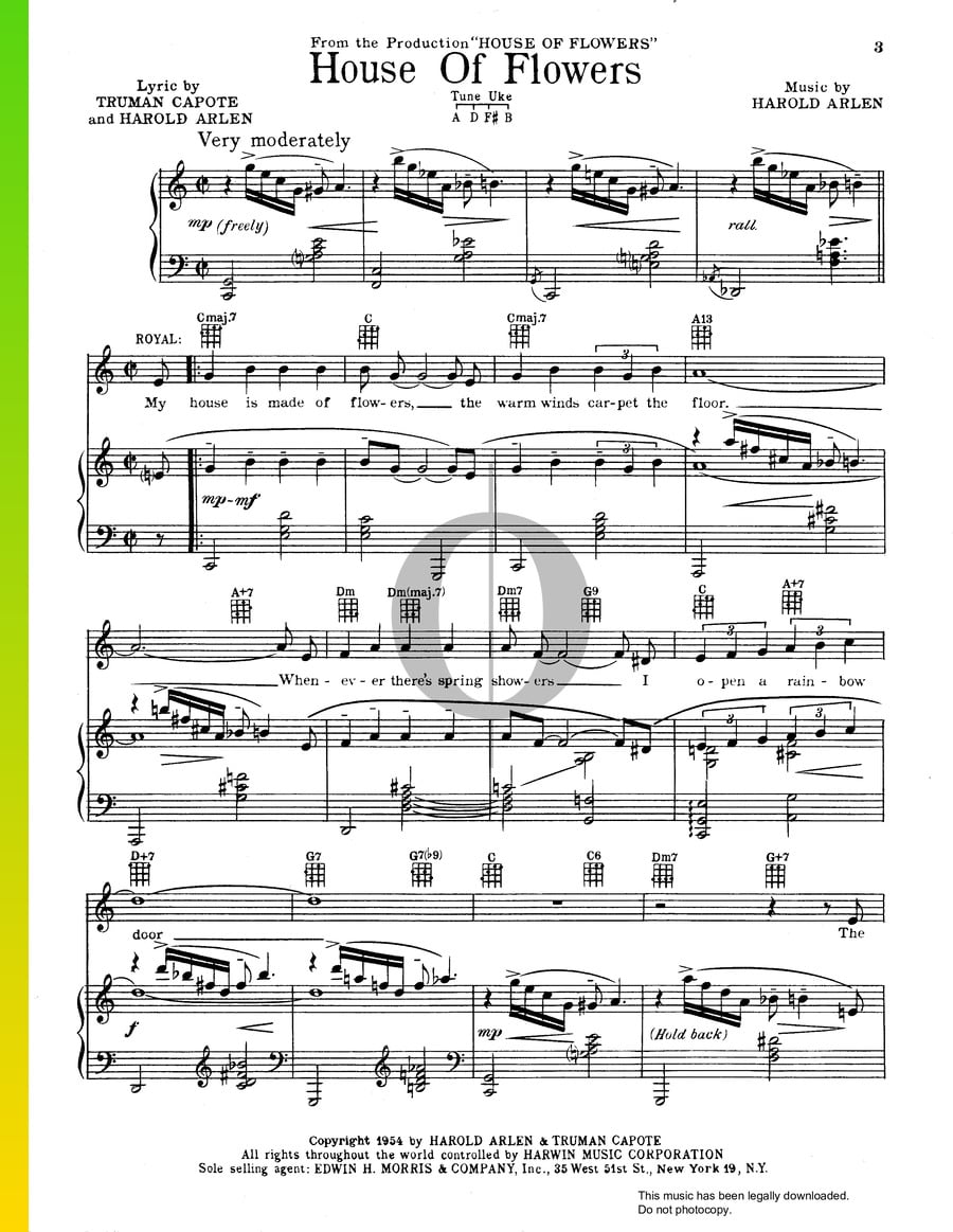 House of Flowers (Harold Arlen) Piano Sheet Music OKTAV