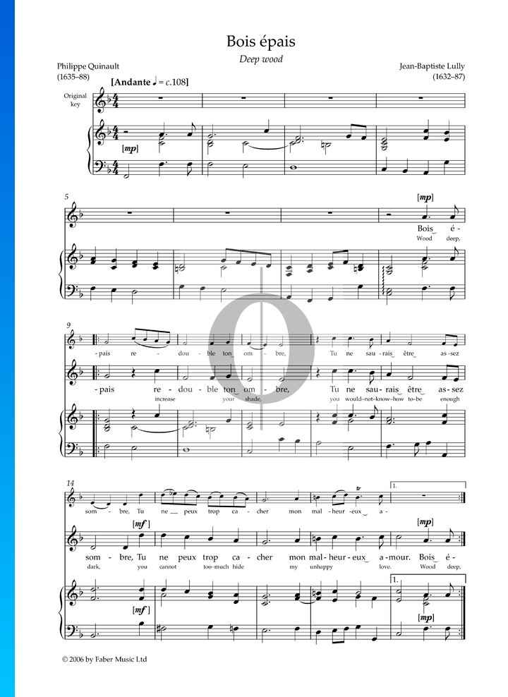 Bois épais (JeanBaptiste Lully) Piano Sheet Music OKTAV
