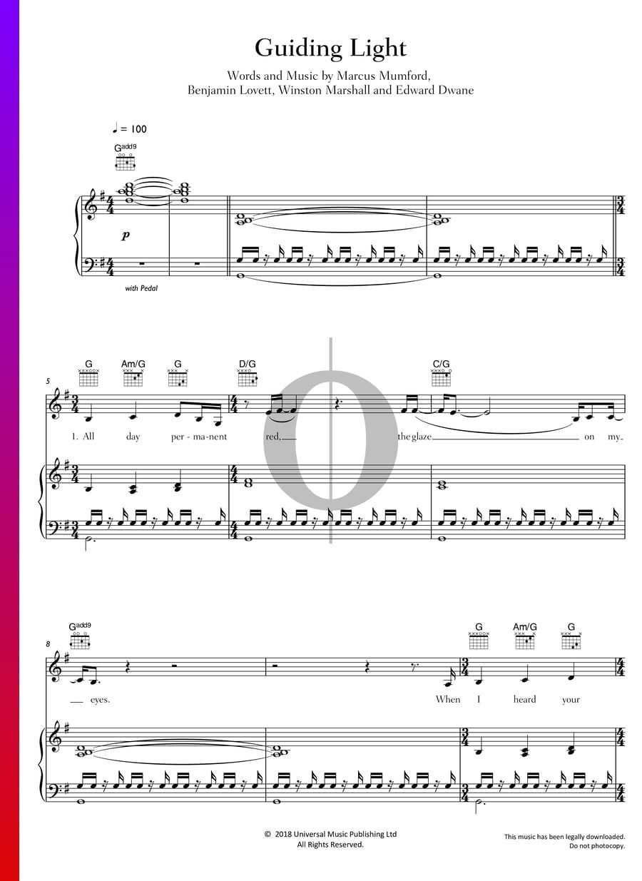 Guiding Light (Mumford & Sons) Piano Sheet Music OKTAV