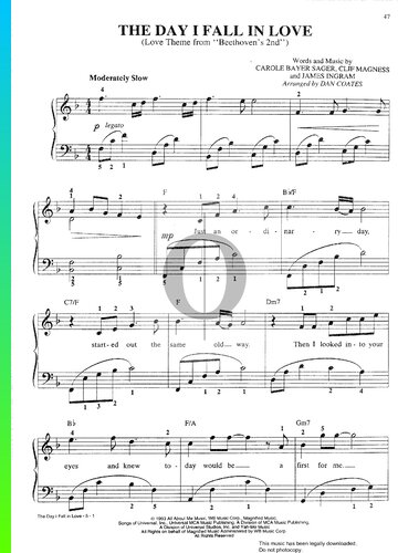 The Day I Fall In Love Sheet Music