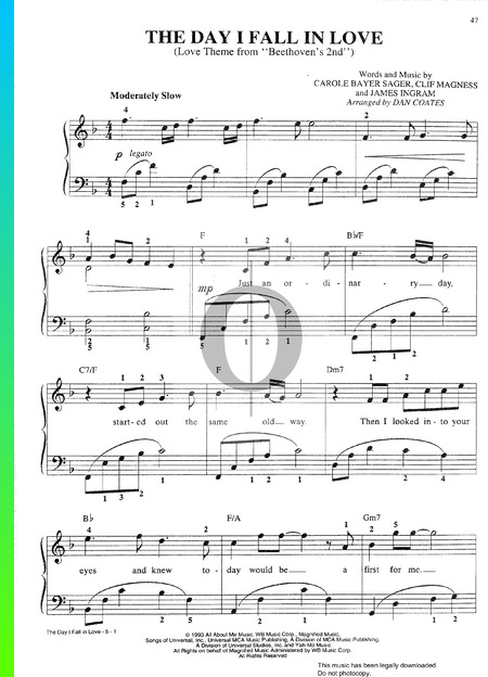 The Day I Fall In Love Sheet Music