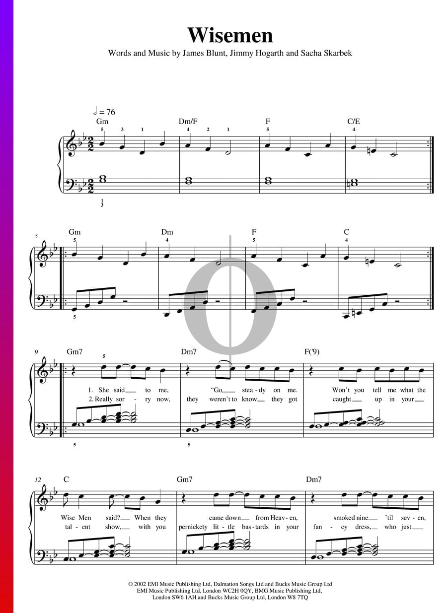 Wisemen (James Blunt) Piano Sheet Music OKTAV