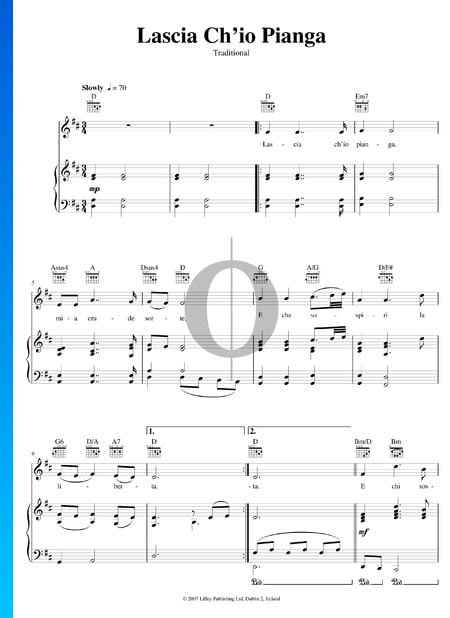 Lascia Ch'io Pianga Musik-Noten