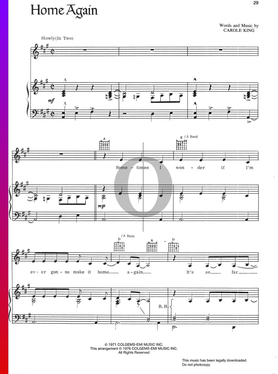 Home Again (Carole King) Piano Sheet Music OKTAV
