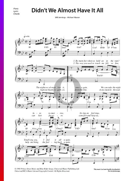 Didn't We Almost Have It All Musik-Noten